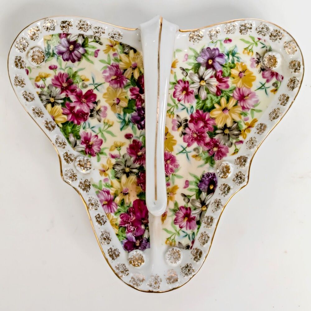 Tilso Japan Hand Painted Trinket / Candy Dish with Floral Design